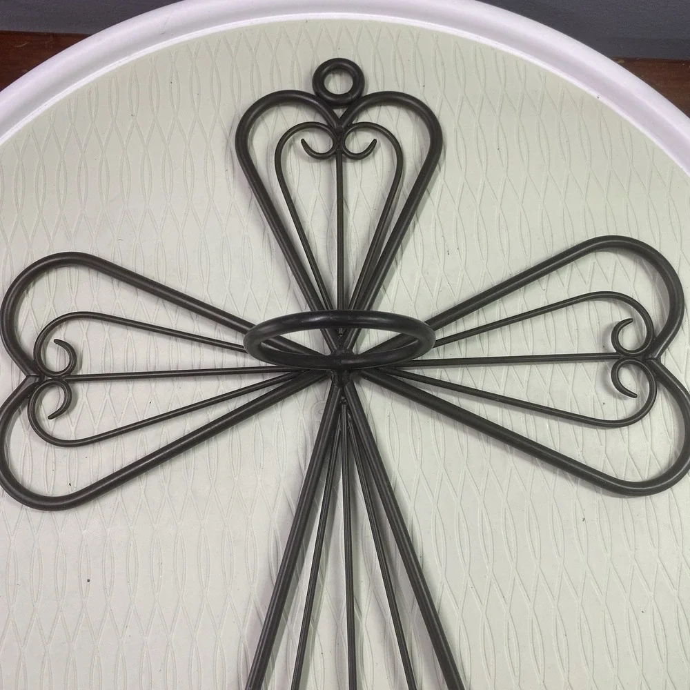 Vintage PartyLite wrought iron Candle Holder Black Metal Cross Sconce 15X 12